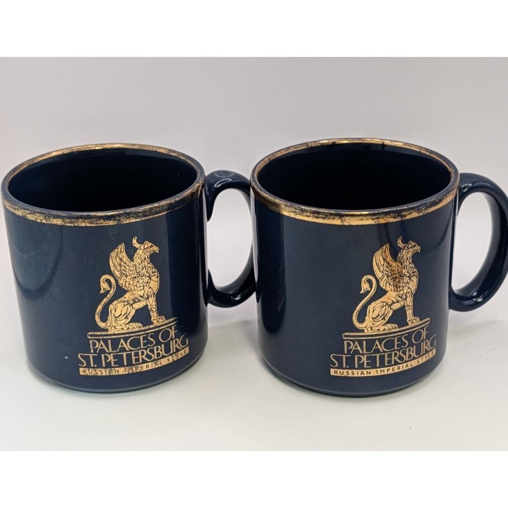 Tams Palaces Of St Petersburg Russian Imp. Style Blue Coffee Mug Lot of 2 / 14oz